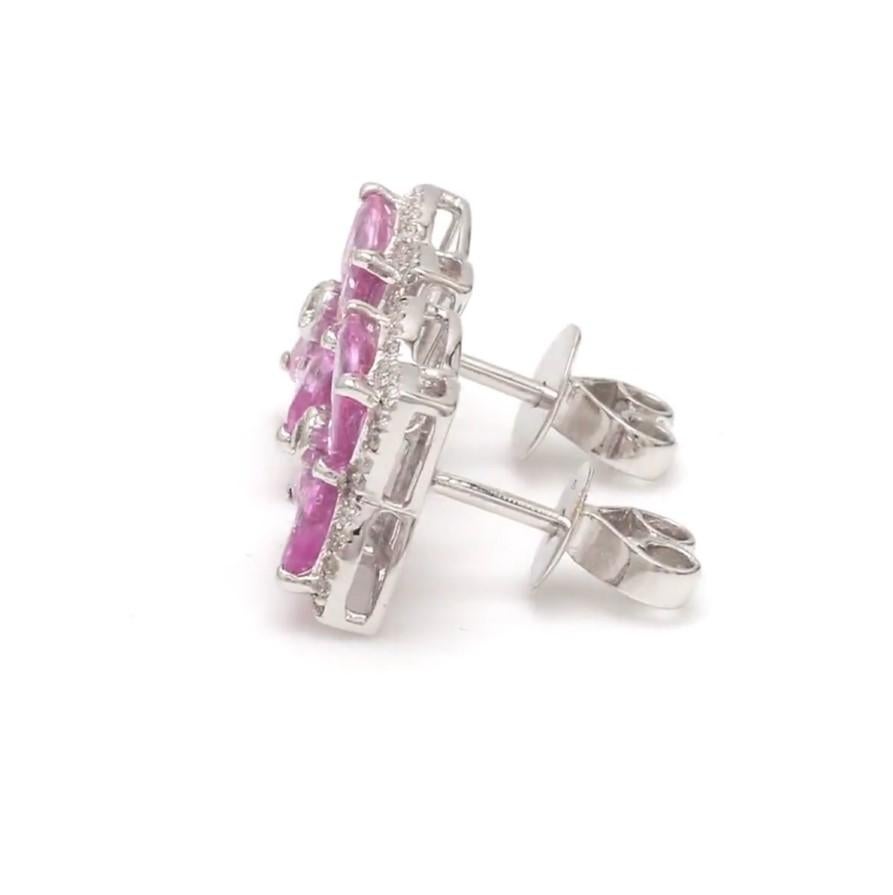 Pendientes de diamante zafiro rosa natural en oro de 18k Corte Asscher en venta