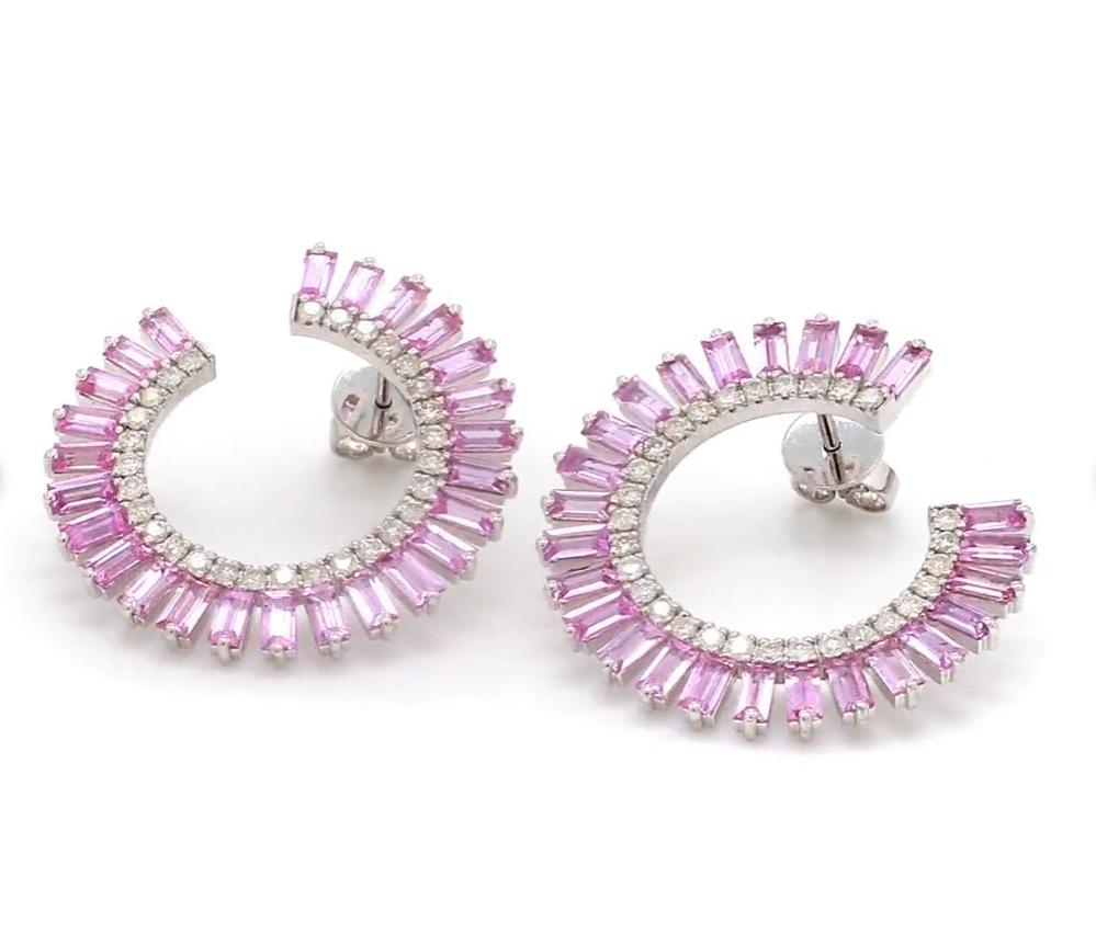 Taglio Asscher Orecchini con zaffiro rosa naturale e diamante in oro 18 carati in vendita