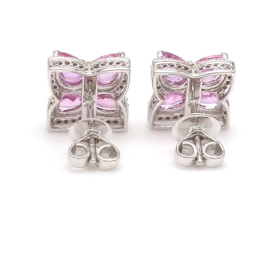 Taglio Asscher Natural pink sapphire diamond earrings in 18k gold in vendita