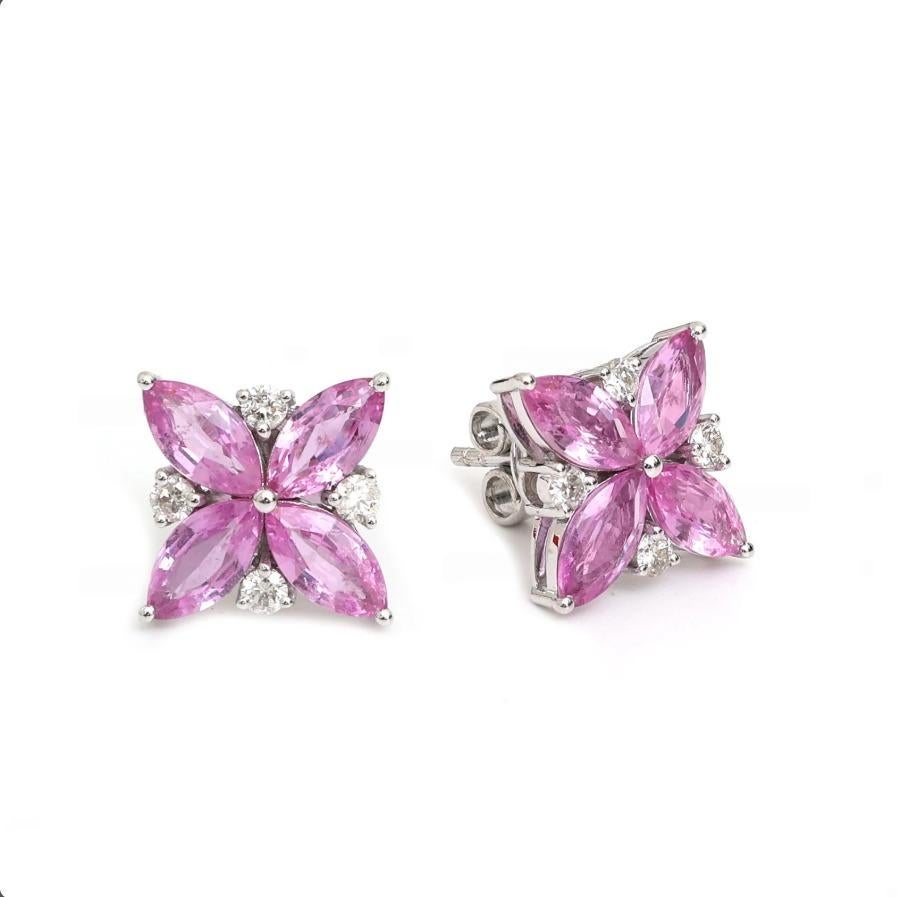 Boucles d'oreilles saphir rose naturel et diamant en or 18k Pour femmes en vente