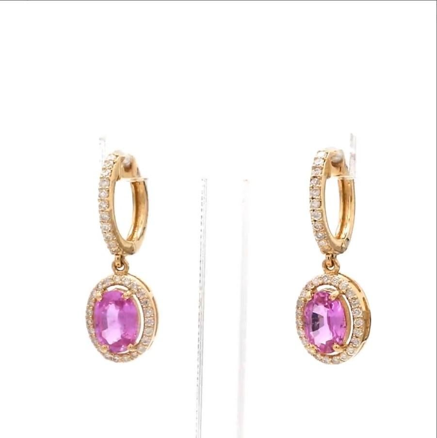 Boucles d'oreilles saphir rose naturel et diamant en or 18k Pour femmes en vente