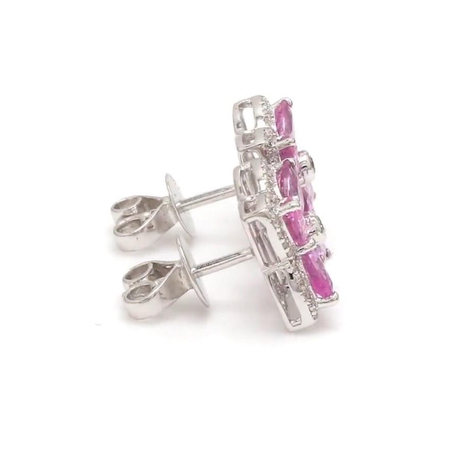De las mujeres Pendientes de diamante zafiro rosa natural en oro de 18k en venta