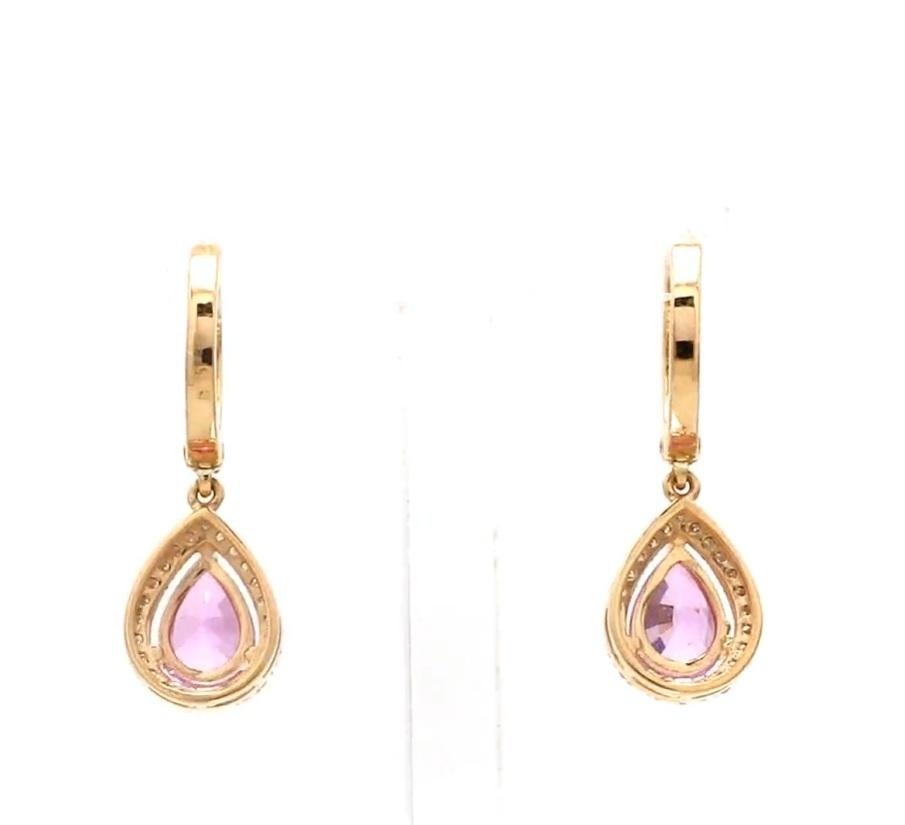 Boucles d'oreilles saphir rose naturel et diamant en or 18k Pour femmes en vente