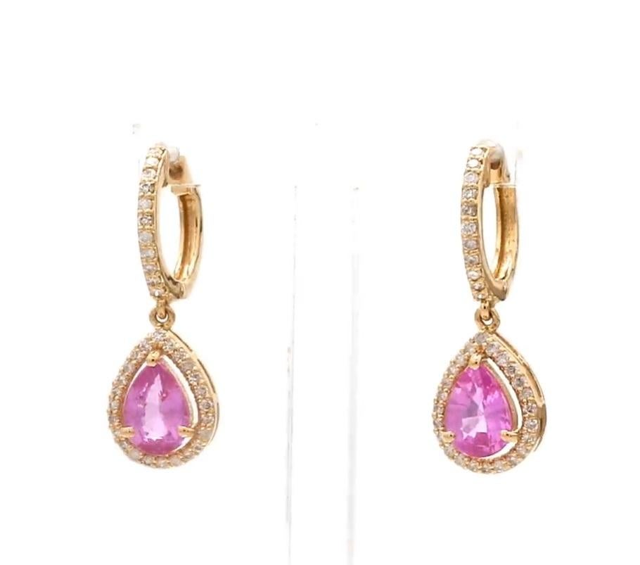 Boucles d'oreilles saphir rose naturel et diamant en or 18k en vente 1