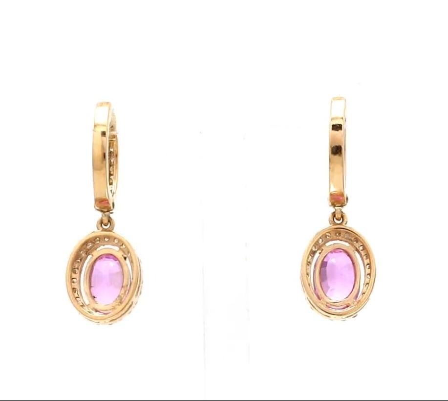 Boucles d'oreilles saphir rose naturel et diamant en or 18k en vente 1