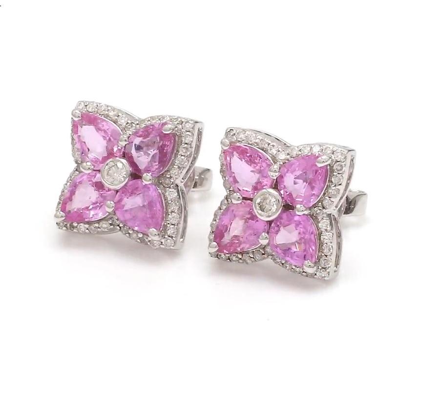 Natural pink sapphire diamond earrings in 18k gold in vendita 4