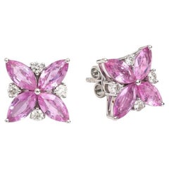 Natural pink sapphire diamond earrings in 18k gold