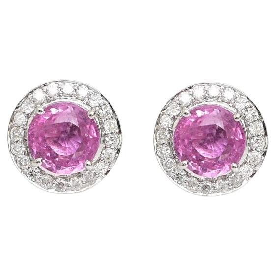 Boucles d'oreilles saphir rose naturel et diamant en or 18k