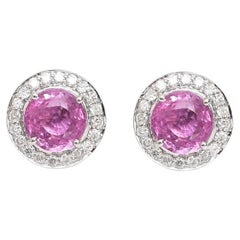 Natural pink sapphire diamond earrings in 18k gold