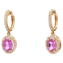 Boucles d'oreilles saphir rose naturel et diamant en or 18k
