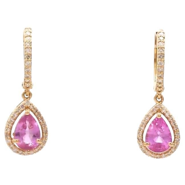 Boucles d'oreilles saphir rose naturel et diamant en or 18k
