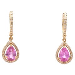 Boucles d'oreilles saphir rose naturel et diamant en or 18k