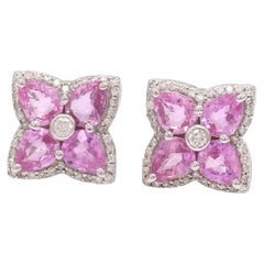3.16 cts Natural pink sapphire & 0.39 cts diamond earrings in 18k gold