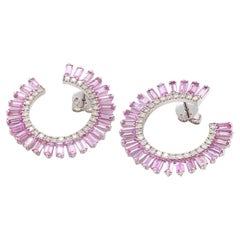 Pendientes de diamante zafiro rosa natural en oro de 18k