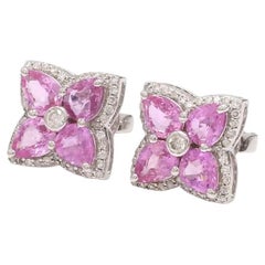 Natural pink sapphire diamond earrings in 18k gold
