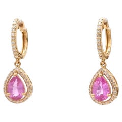 Natural pink sapphire diamond earrings in 18k gold