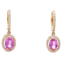 Natural pink sapphire diamond earrings in 18k gold