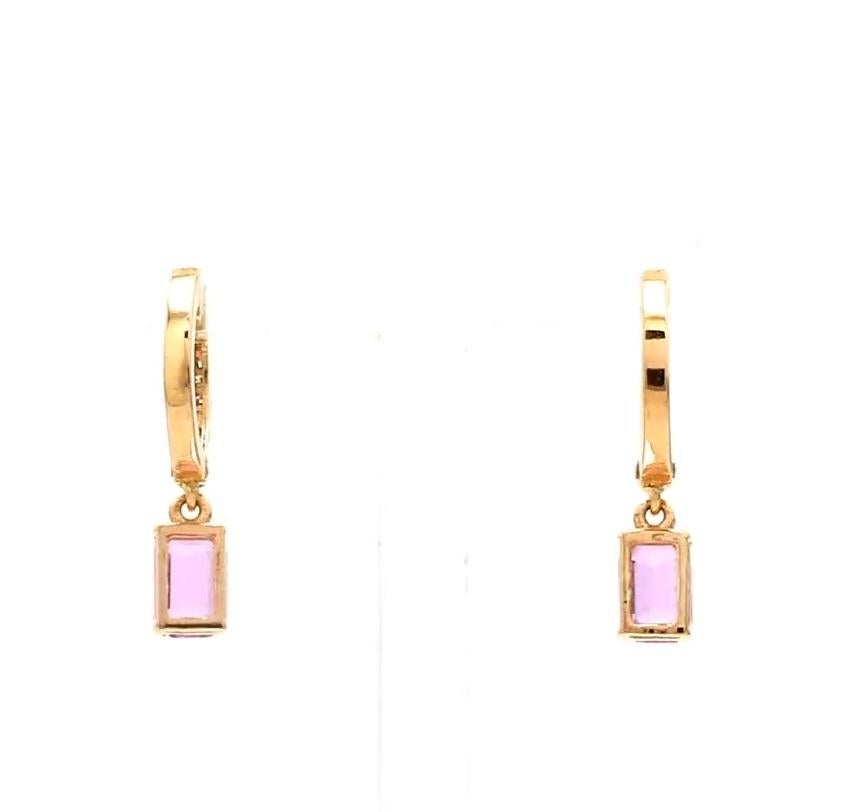 Taglio Asscher Orecchini con zaffiro rosa naturale e diamante in oro 14 carati in vendita