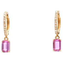 Ohrringe mit natürlichem rosa Saphir und Diamanten aus 14 Karat Gold