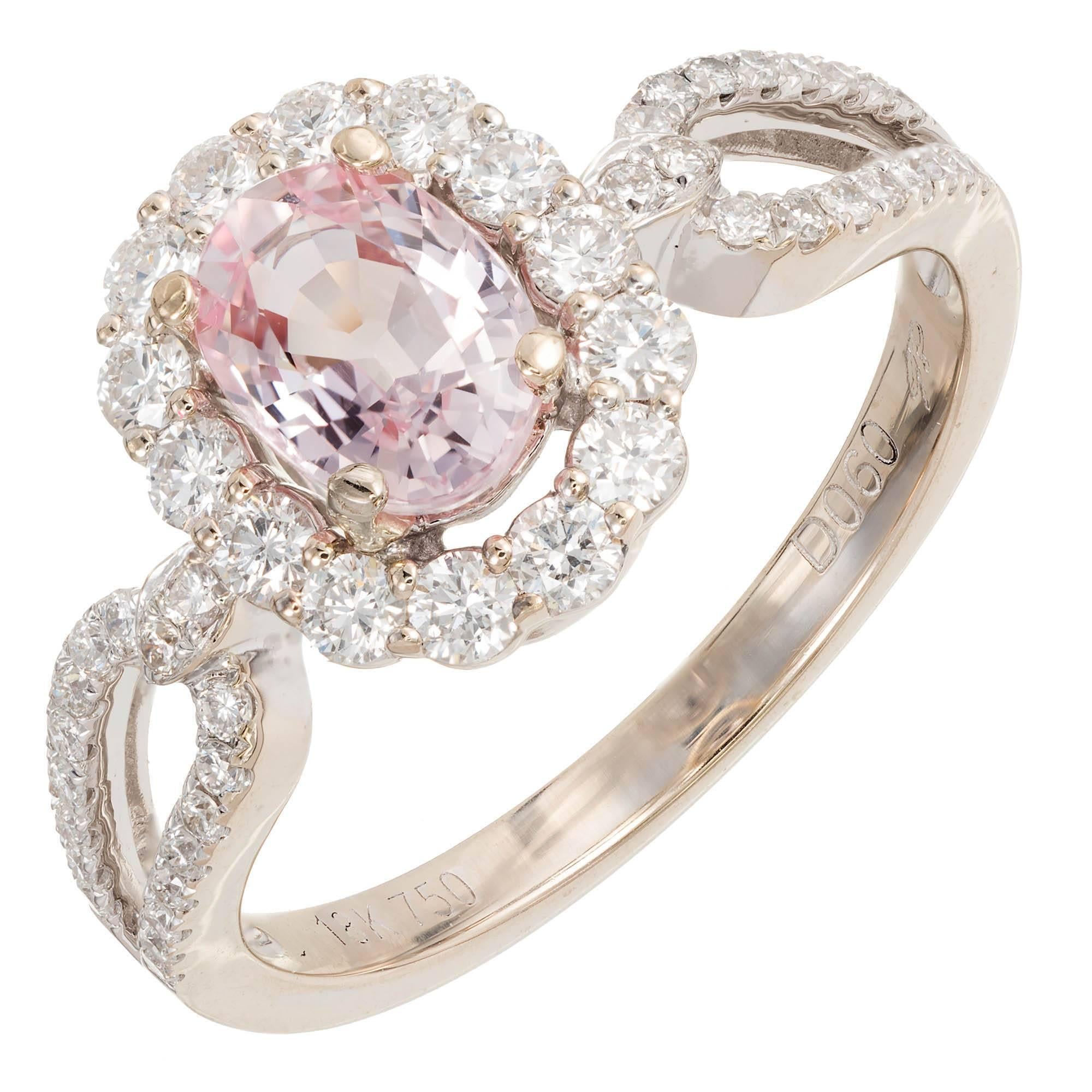 1.13 Carat Natural Pink Sapphire Diamond Halo Gold Engagement Ring