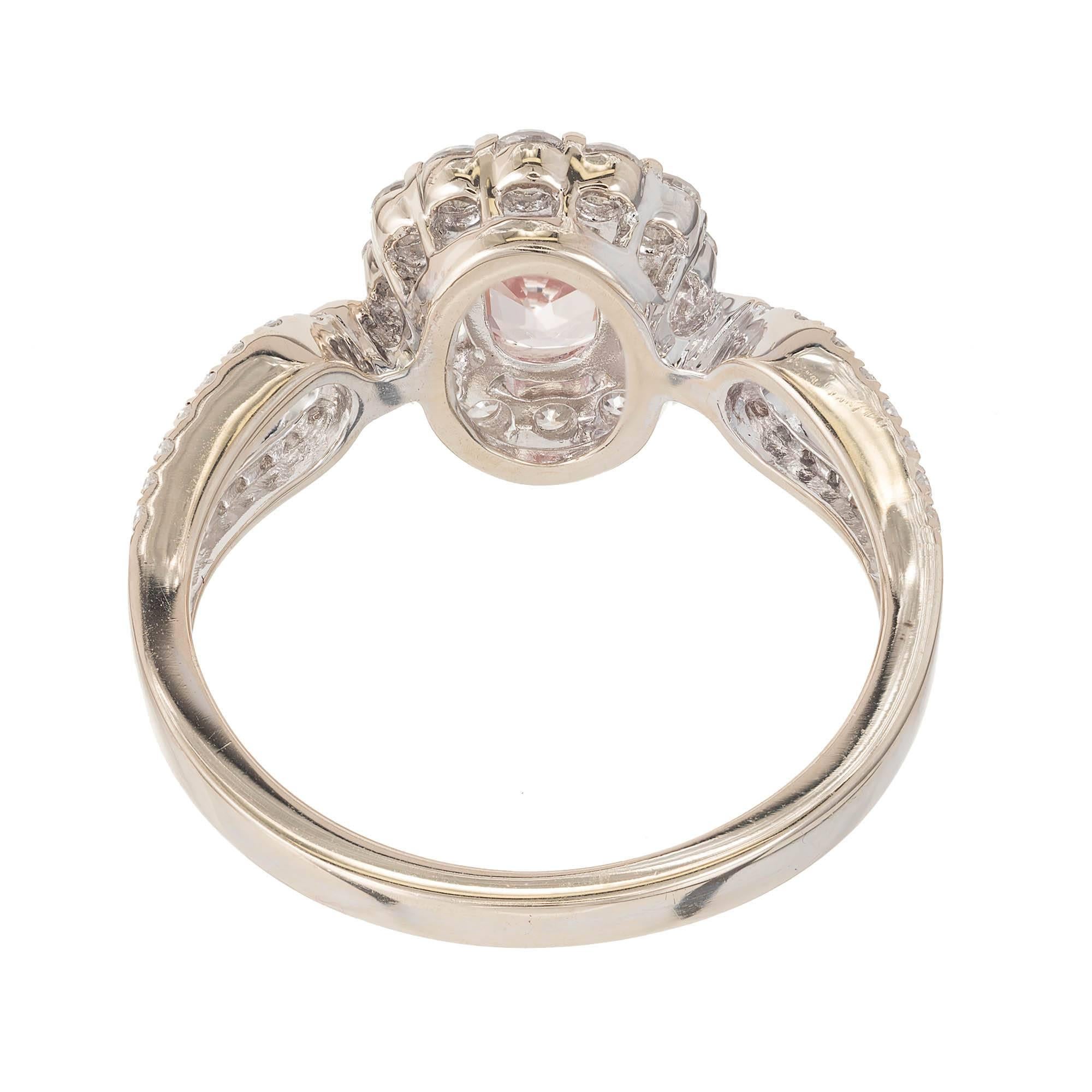 Women's 1.13 Carat Natural Pink Sapphire Diamond Halo Gold Engagement Ring