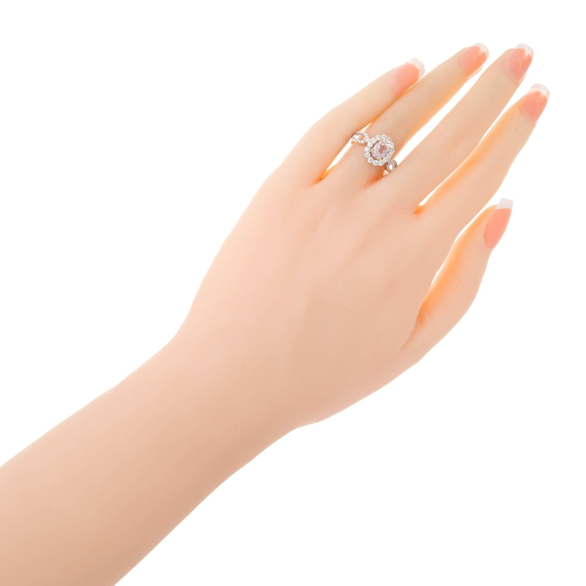 1.13 Carat Natural Pink Sapphire Diamond Halo Gold Engagement Ring 1