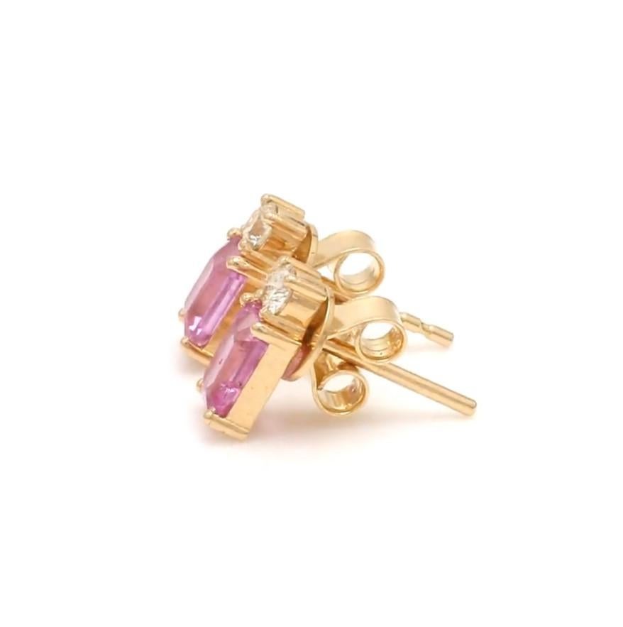 Taille Asscher Saphir rose naturel diamant en jeu 14k en vente