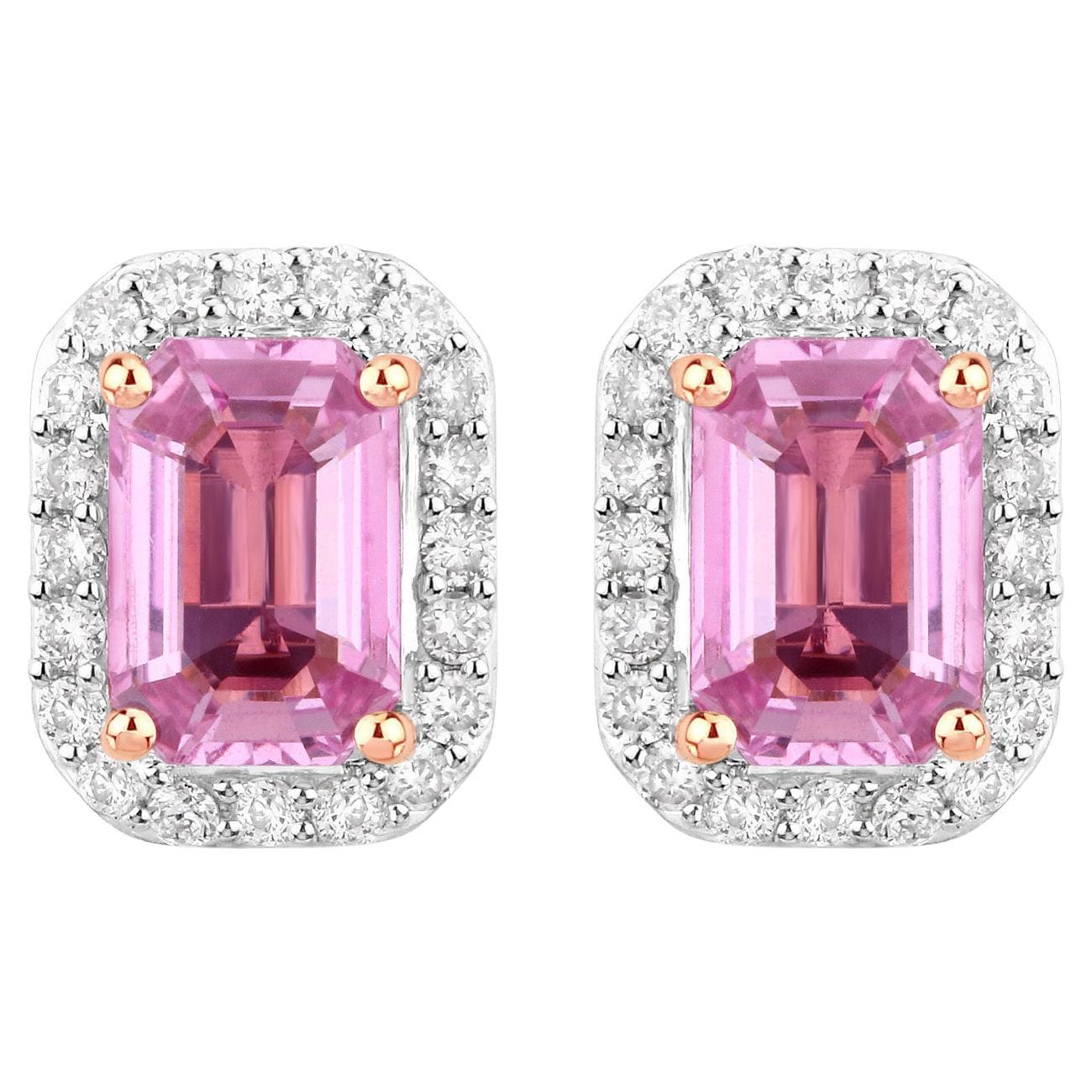 14 Karat Rose Gold Pink Sapphire Diamond Earrings For Sale at 1stDibs ...