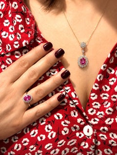 Natural Pink Sapphire Diamond Necklace and Ring Suite, GCS Certified