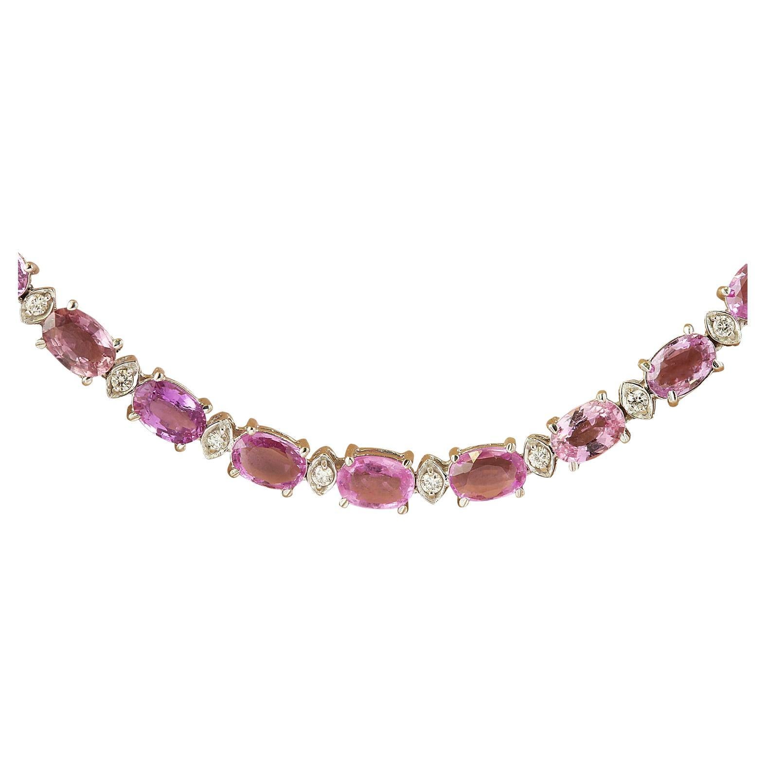 Natural Pink Sapphire Diamond Necklace In 14 Karat White Gold For Sale