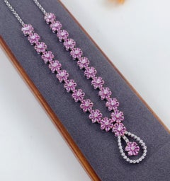 Natural Pink Sapphire & Diamond Necklace in 14k Gold