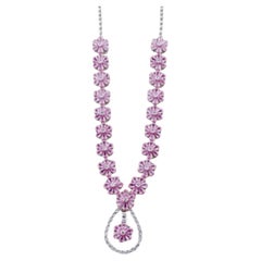 Natural Pink Sapphire & Diamond Necklace in 14k Gold