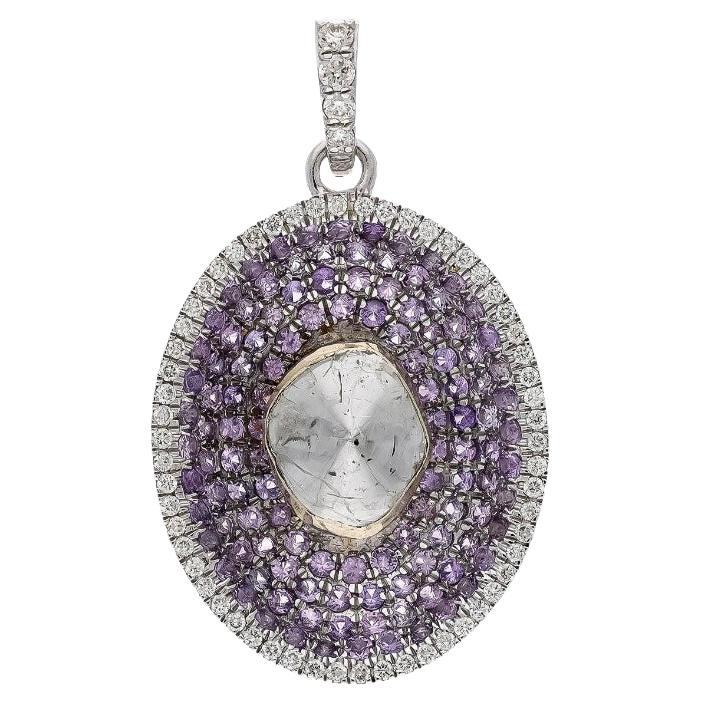 Natural pink sapphire & diamond polki pendant in 18k gold