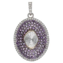 Natural pink sapphire & diamond polki pendant in 18k gold