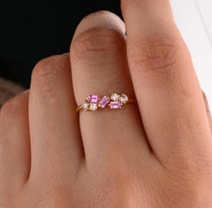 Natural Pink sapphire & Diamond Ring in 14k Gold
