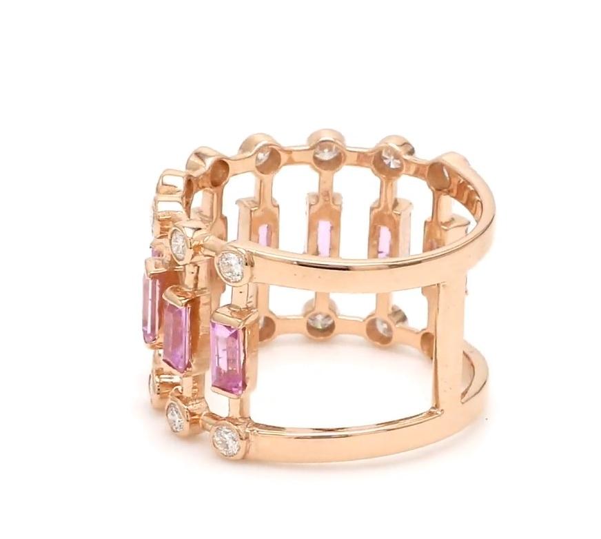 Ring mit natürlichem rosa Saphir-Diamant aus 14 Karat Gold (Asscher-Schliff) im Angebot