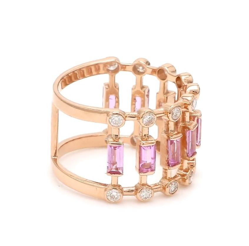 Ring mit natürlichem rosa Saphir-Diamant aus 14 Karat Gold im Angebot 3