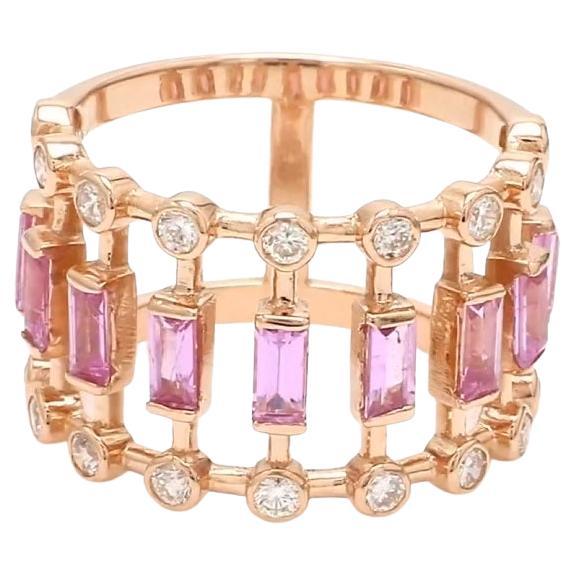 Natural pink sapphire diamond ring in 14k gold