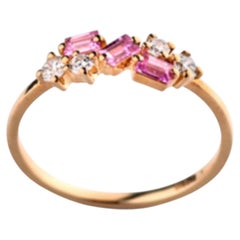 Natural Pink sapphire & Diamond Ring in 14k Gold