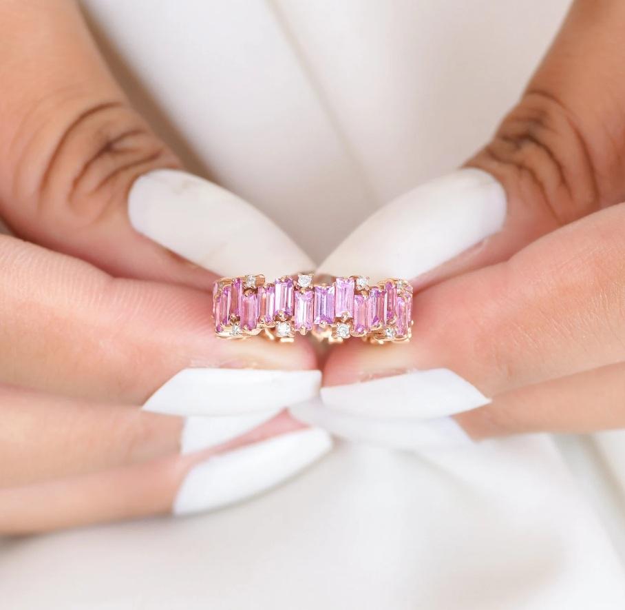 Ring mit natürlichem rosa Saphir-Diamant aus 18 Karat Gold im Angebot 5
