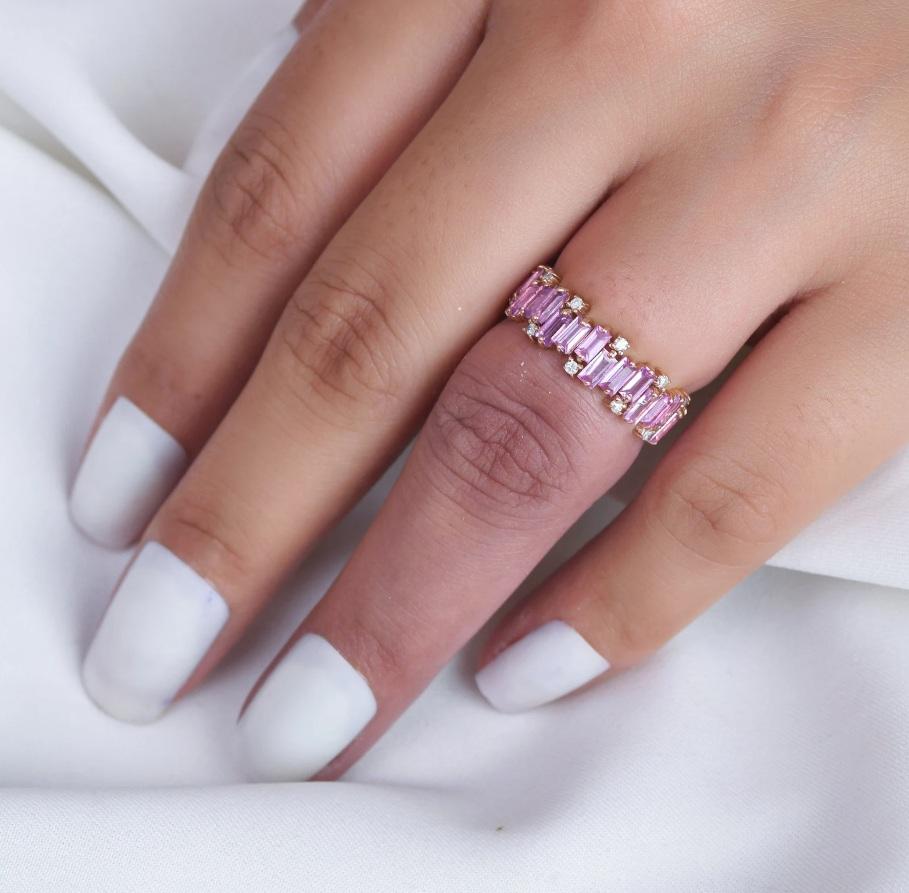 Ring mit natürlichem rosa Saphir-Diamant aus 18 Karat Gold im Angebot 6