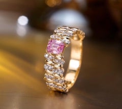 Anello in oro 18 carati con zaffiro rosa naturale da 0,69 carati e diamanti da 0,165 carati, India