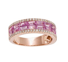 Natural Pink sapphire & Diamond Ring in 18k Gold