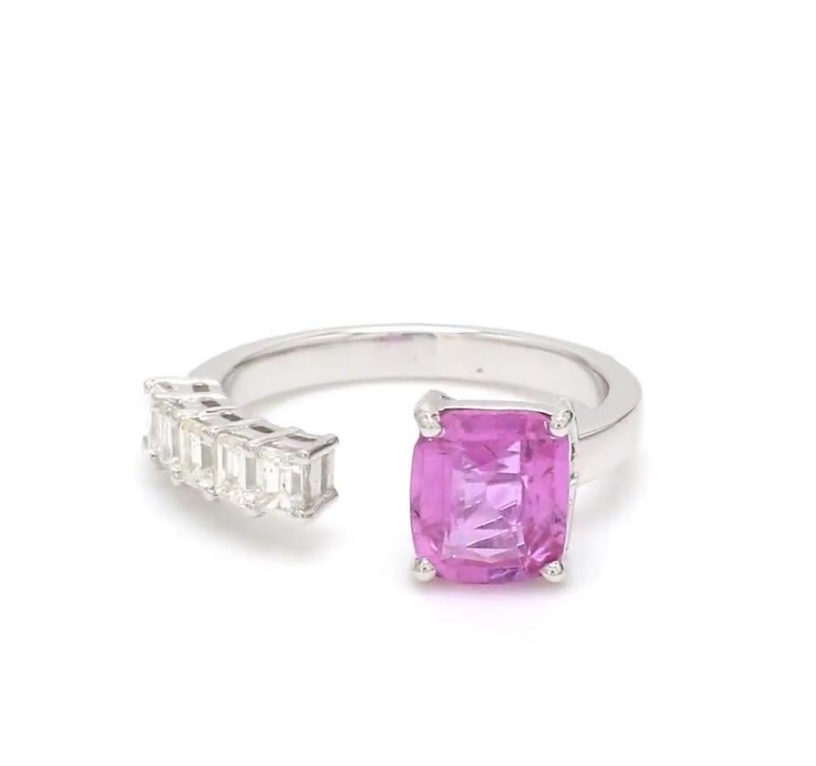 Ring mit natürlichem rosa Saphir-Diamant aus 18 Karat Gold (Asscher-Schliff) im Angebot