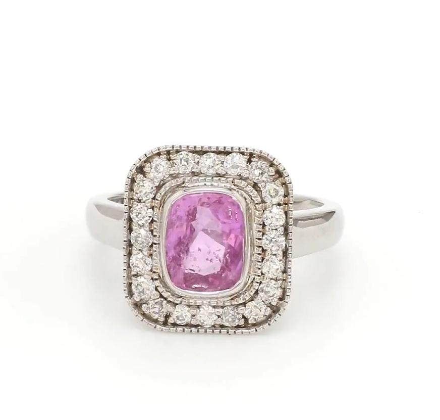 Ring mit natürlichem rosa Saphir-Diamant aus 18 Karat Gold Damen im Angebot