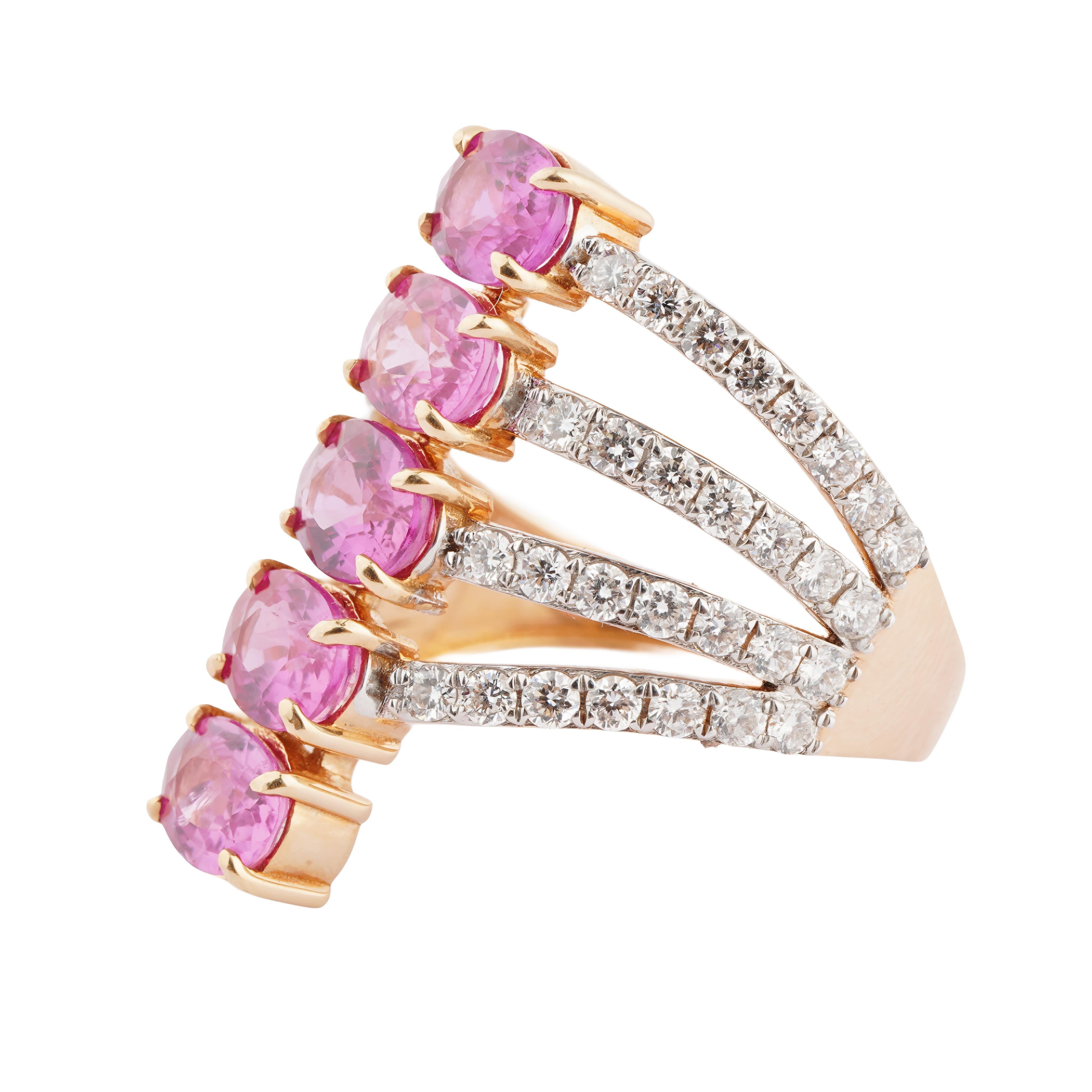 De las mujeres Anillo de diamantes con zafiro rosa natural en oro de 18k en venta