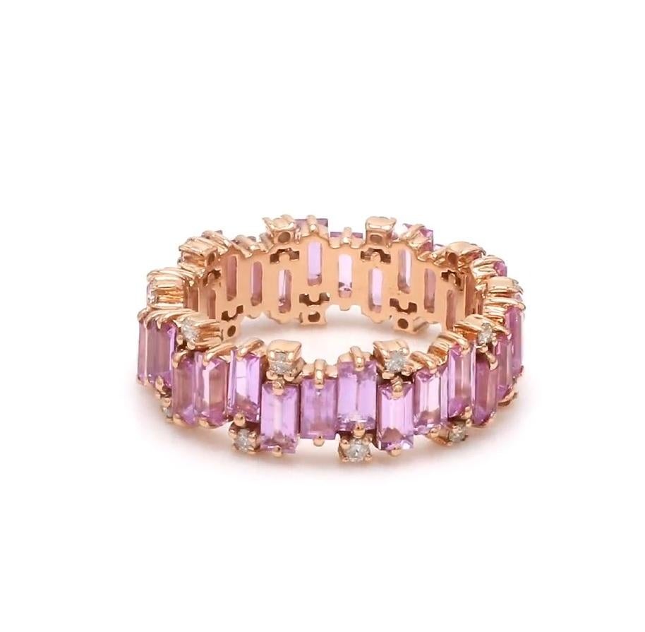 Ring mit natürlichem rosa Saphir-Diamant aus 18 Karat Gold im Angebot 1