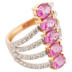 Natural pink sapphire diamond ring in 18k gold