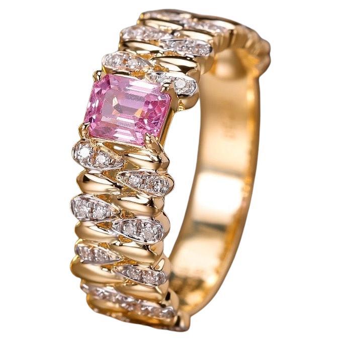 Natural Pink Sapphire & Diamond Ring in 18k Gold