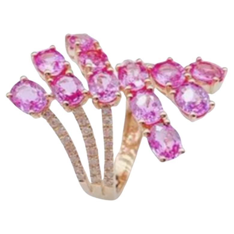 Natural Pink Sapphire and Diamond Ring in 18K Gold, India, New For Sale